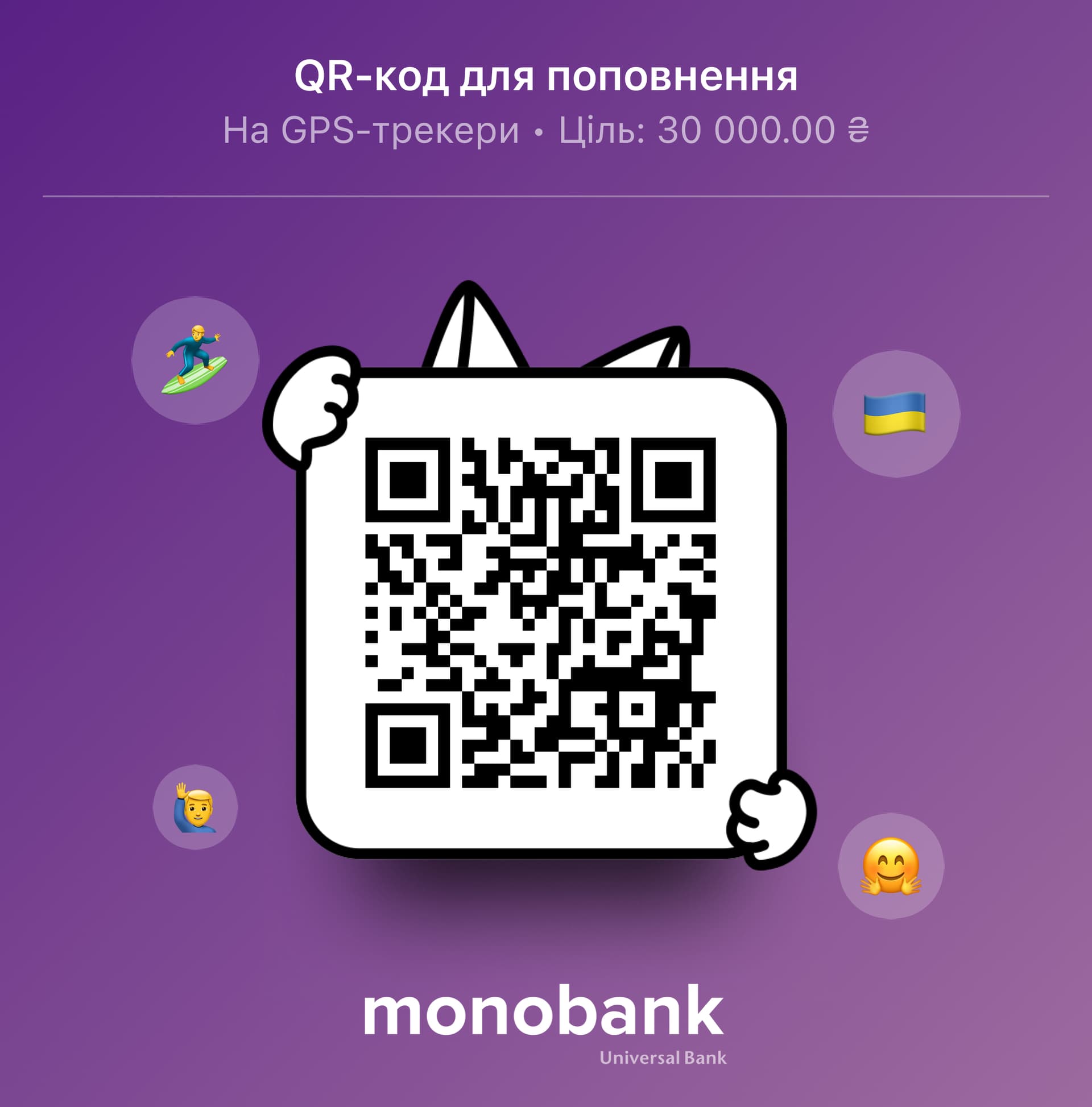 QR-код для поповнення банки monobank на GPS-трекери